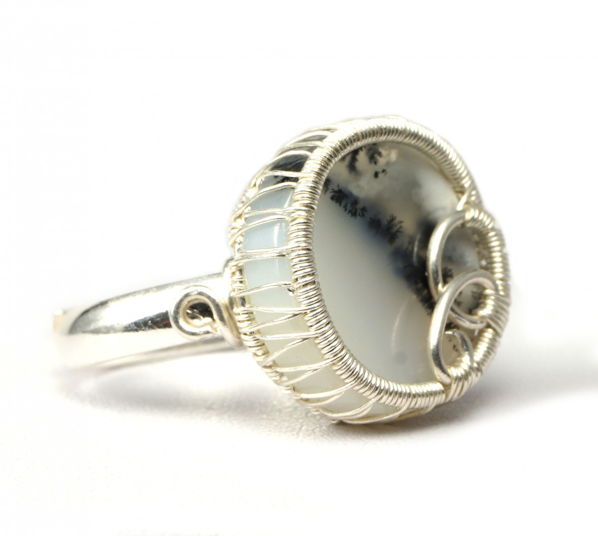 Agat dendrytowy, Srebrny pierścionek z agatem, ręcznie wykonany, prezent dla niej, prezent dla mamy, prezent urodzinowy, regulowany